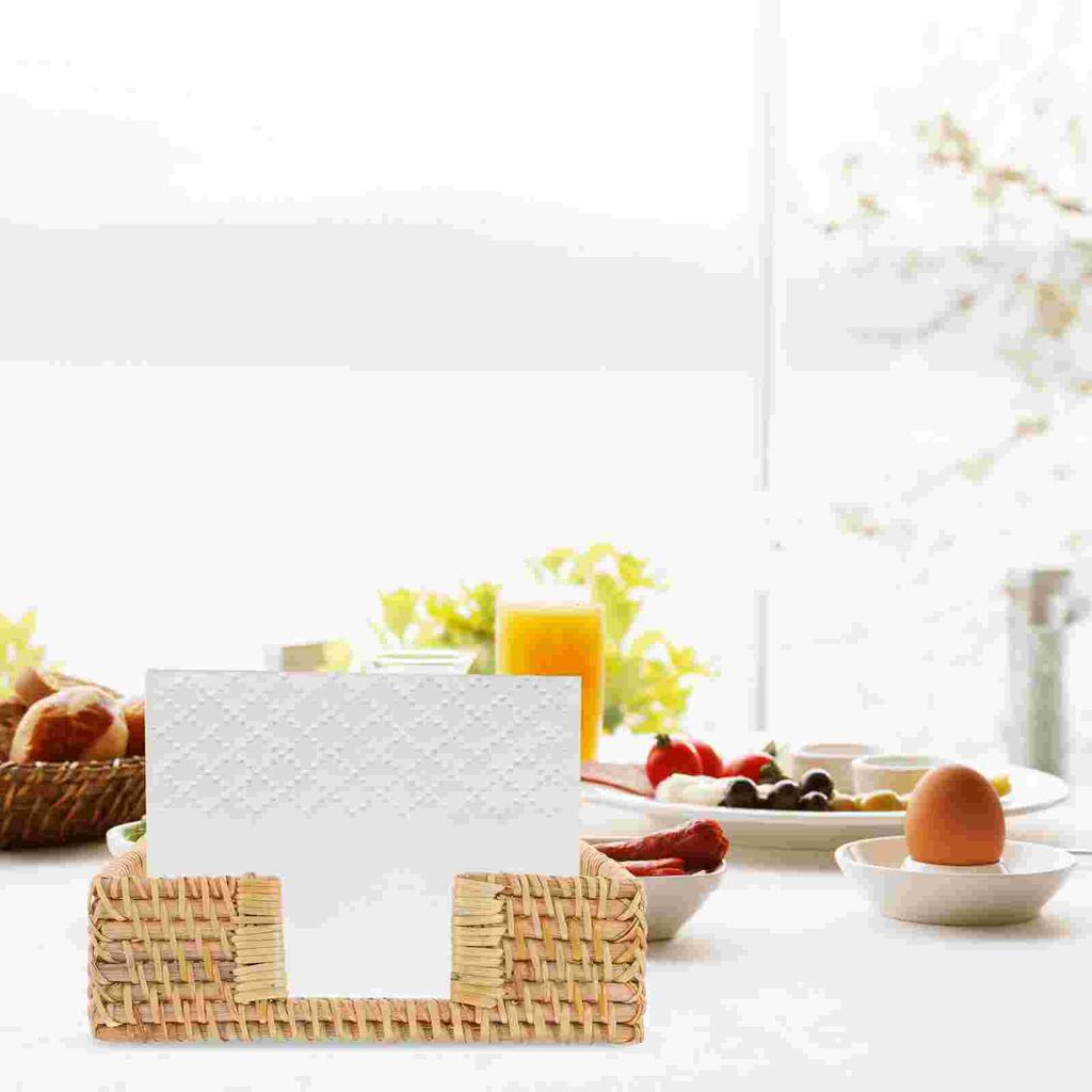Storage Box Tissue Rack Napkin Holder Paper Towel Guest for Bathroom Rattan Woven Stand Tray