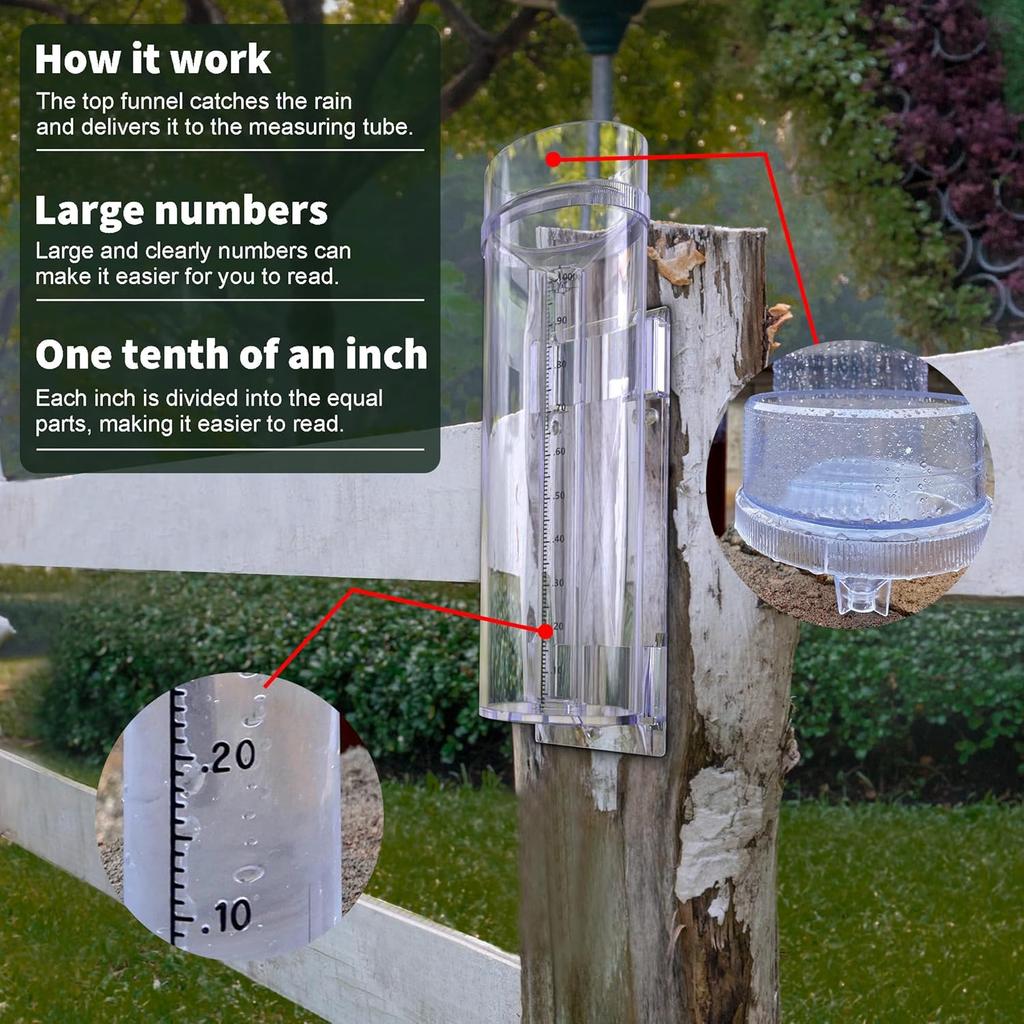 Outdoor Rain Gauge and Snow Professional Stratus Long Term, Made of UV and Heat Resistant Polycarbonate Material for All Weather Conditions with