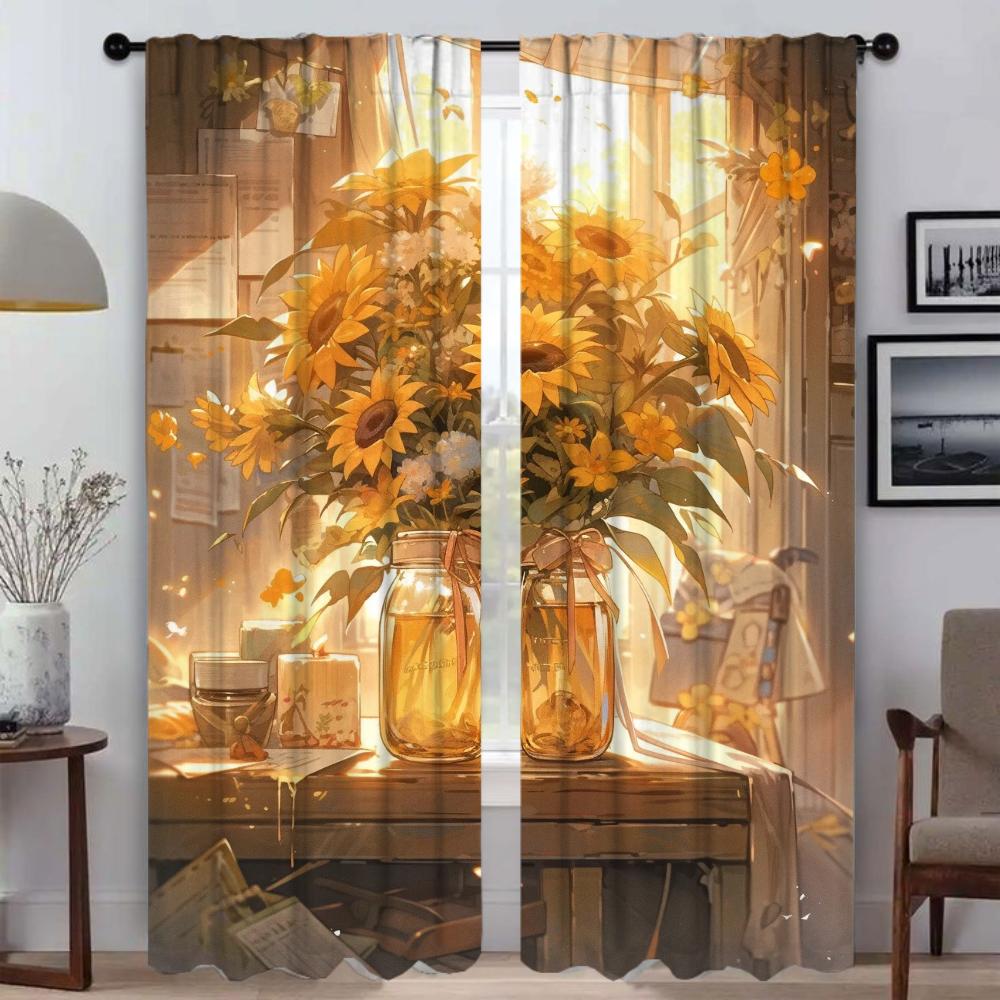 Sunflower Curtains Child Room Blackout Curtain for Room 2 Panel Halloween Decoration Tulle for Bedroom Shades Partition Living