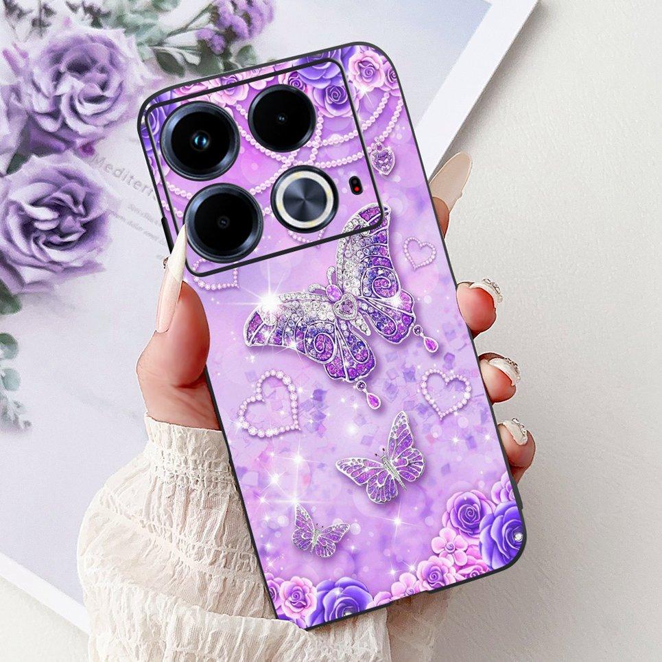 For Cover Infinix Note 40 40x 40Pro Plus Note40 Pro+ Phone Case Colorful Flower Butterfly Lxuru Women Fashion Soft Siliocne Etui