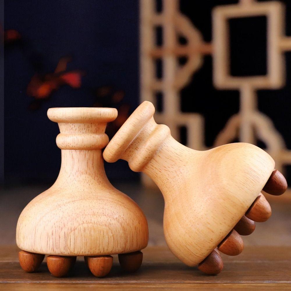 Eliminate Local Fat Wooden Mushroom Massager 12 Beads Acupoint Meridian Brush Gua Sha Brush  Waist