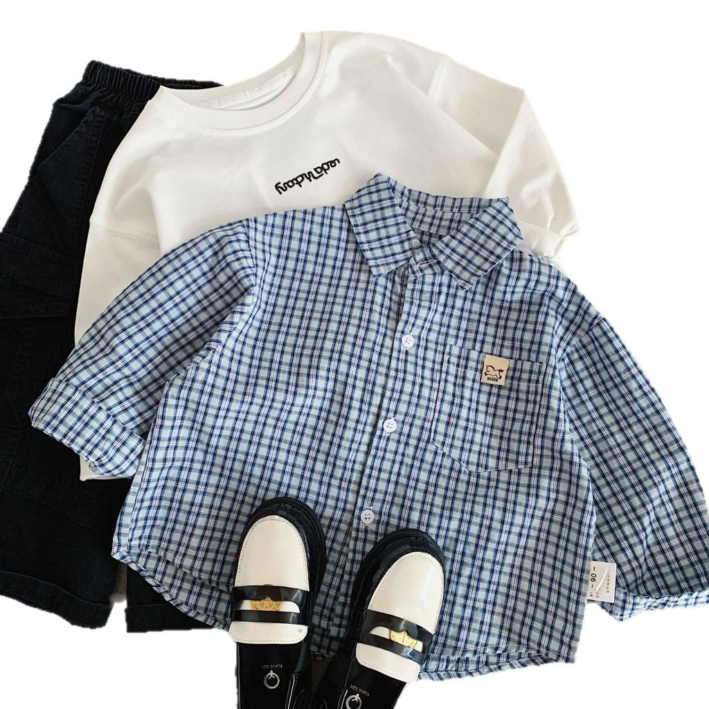 Boys' Shirts Spring And Autumn New Children'S Foreign-Style Plaid Long-Sleeved Shirts Huzhou Zhili Children'S Clothing