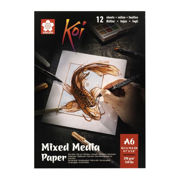 Bloc papier à dessin - A6 - Aquarelle - Fusain - Encre - Gouache - 12 feuilles - Sakura