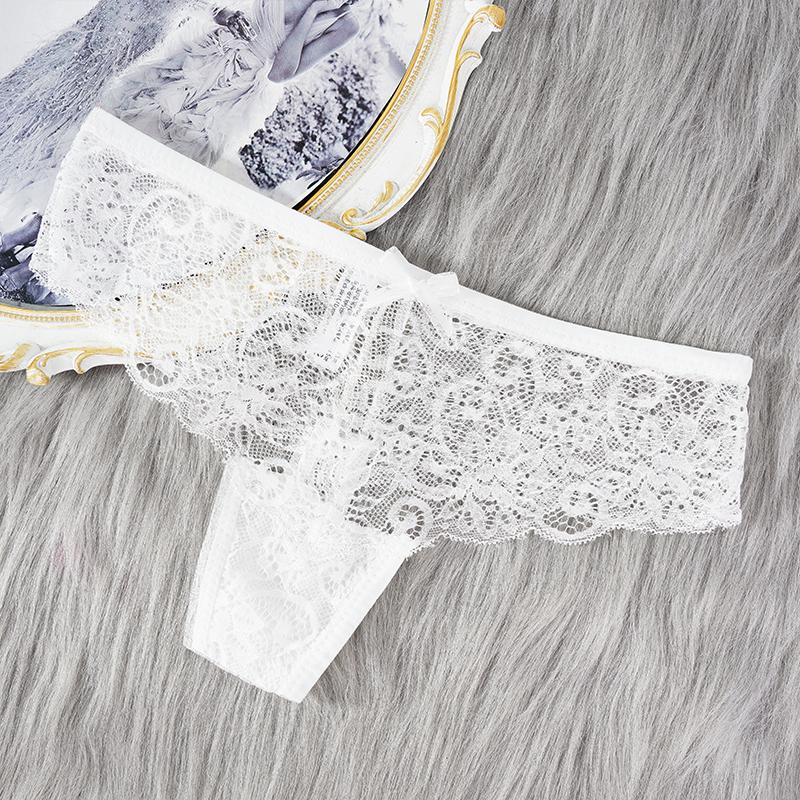 Sexy Lace Thong Women Low Waist Panties Transparent Hollow Out Lingerie Comfortable Elastic Underwear