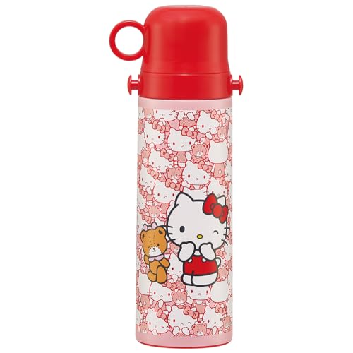 Skater Kids' 2-Way Stainless Steel Water Bottle, 580ml (Direct Drinking) and 570ml (Cup Drinking), Hello Kitty, Ushiro-Shiro, Sanrio Design, Lightweig