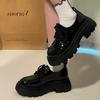 Black lace-up small leather shoes women's college style new versatile thick-soled heightening single shoes tide