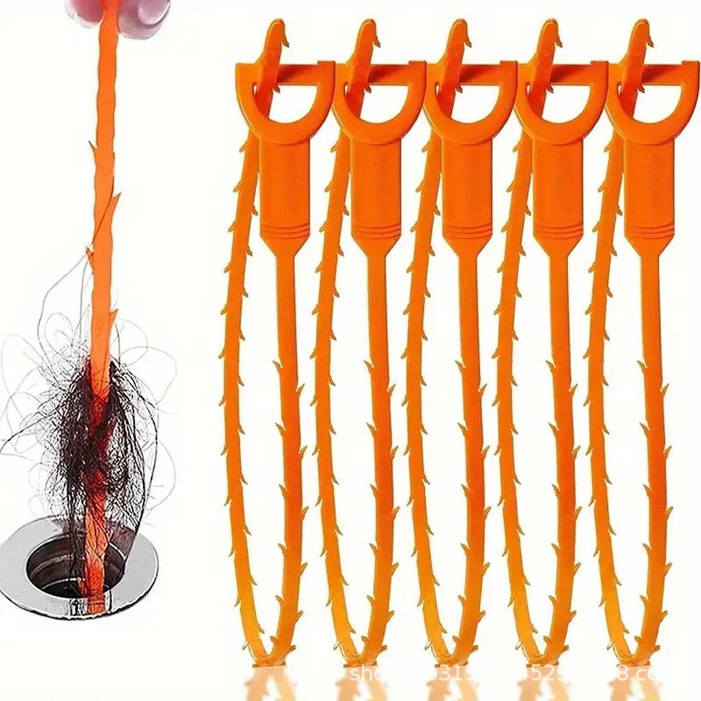 Set di 5 pezzi di attrezzi per la rimozione dei tappi di scarico per capelli, manico manuale per pulizia tubi di lavandino e WC, aste flessibili in plastica per la manutenzione degli scarichi di bagno e cucina