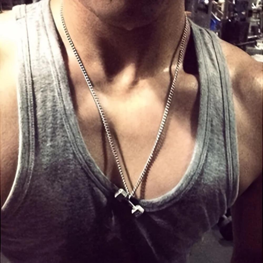 Fitness Dumbbell Pendant Necklace Men's Titanium Steel Personality Couple Simple Pendant Necklace
