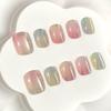 10Pcs Electroplated Colorful Cat Eye Glass Short Round Square Head Press On Nails Versatile False Nail Tips For Women
