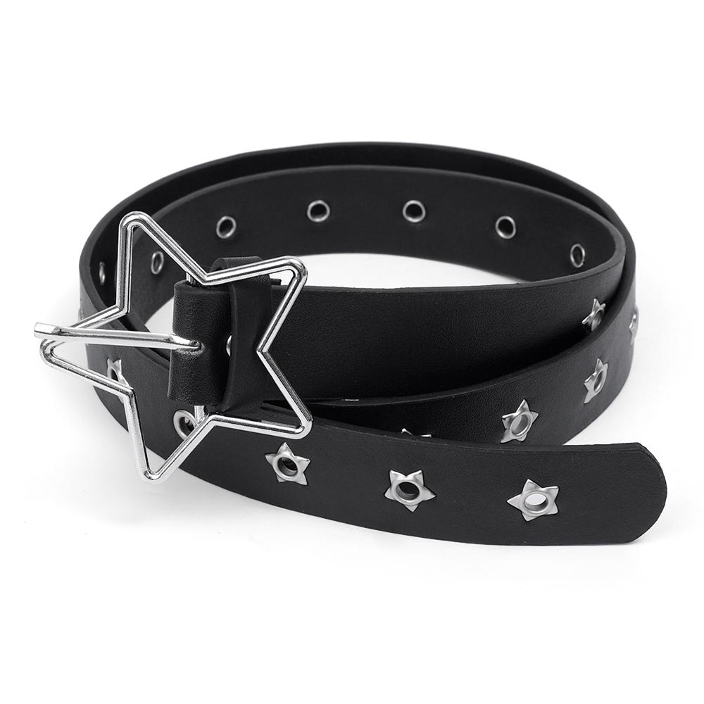 

Star Eye Rivet Belt Goth Style Double Pin Buckle Man/woman Fashion Casual Punk Style Pu Leather Waistband for Jeans Y2K Belt чёрный