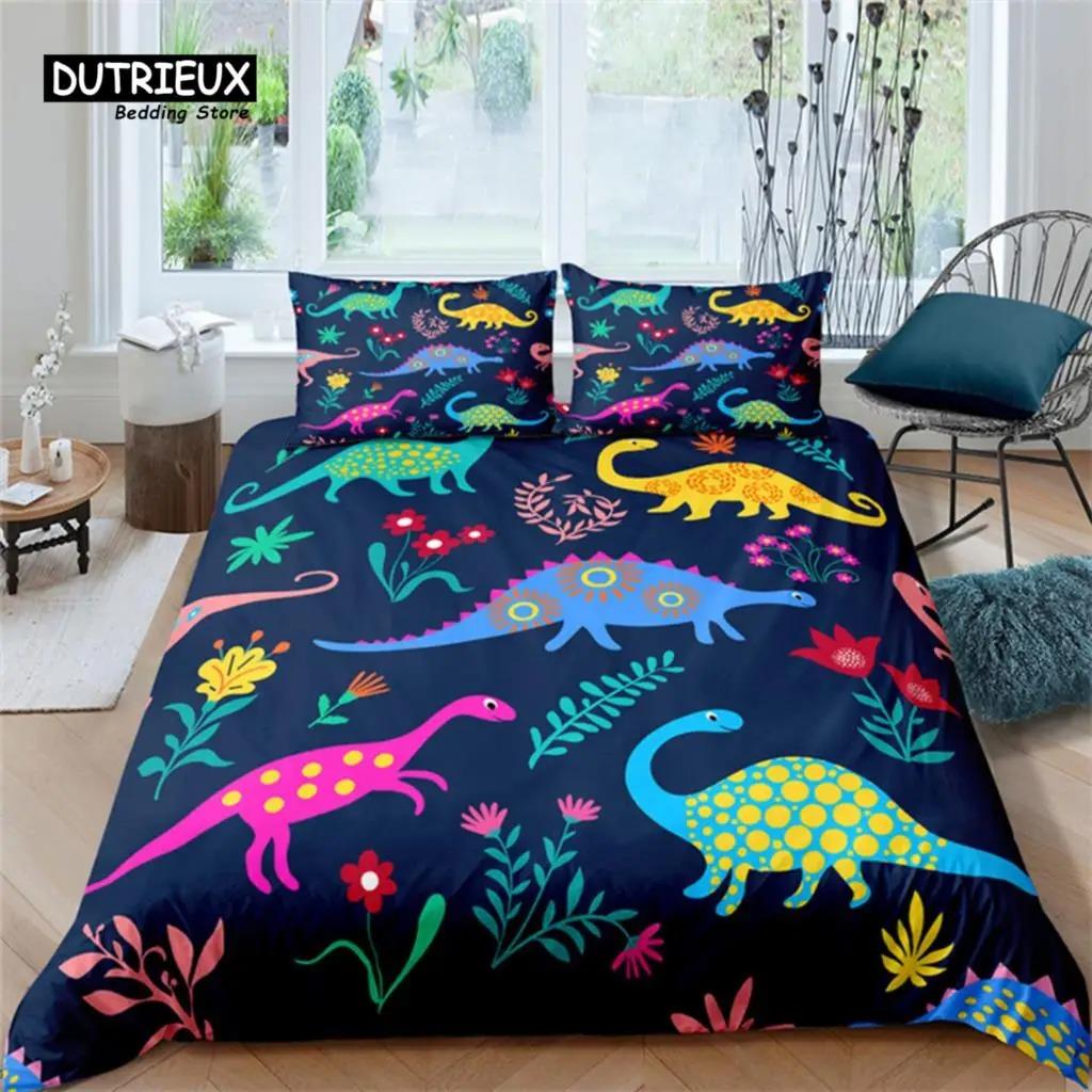 Cartoon Dinosaur Toddler Bedding Set Cartoon Animals Duvet Cover Microfiber Quilt Cover For Kids Boys Girl Teen