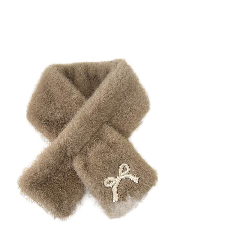 Solid Color Anti-Cold Neckerchief Casual Kids Plush Scarf Sweet Bowknot Scarf Children