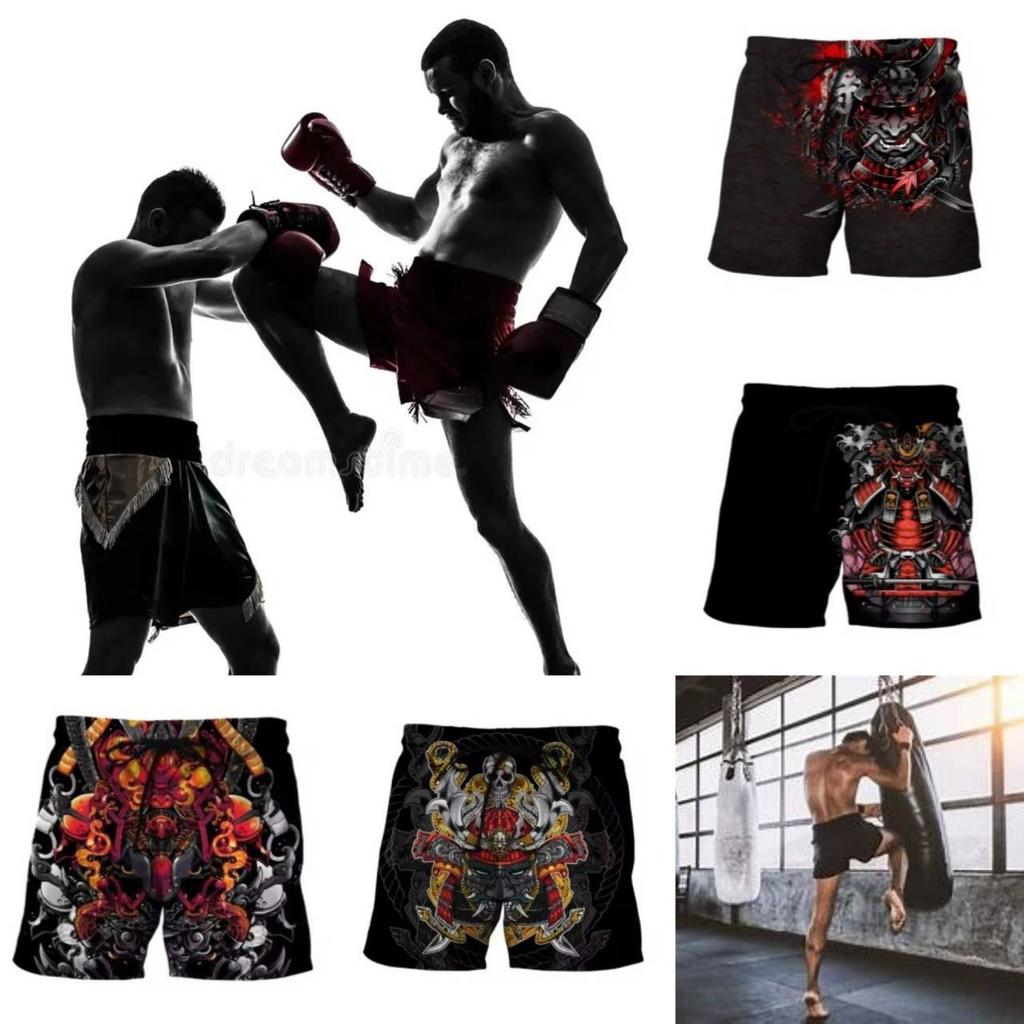Ghost Japanese Samurai Mask Warrior Muay Thai Boxing Kickboxing Shorts 3D Print Training Unisex Men Women Fitness Gym Sport Workout Casual Streetwear
