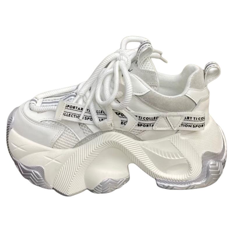 Korean version of mesh dad shoes women 2025 new color matching heightened thick sole lace-up sports leisure breathable soft bottom trendy