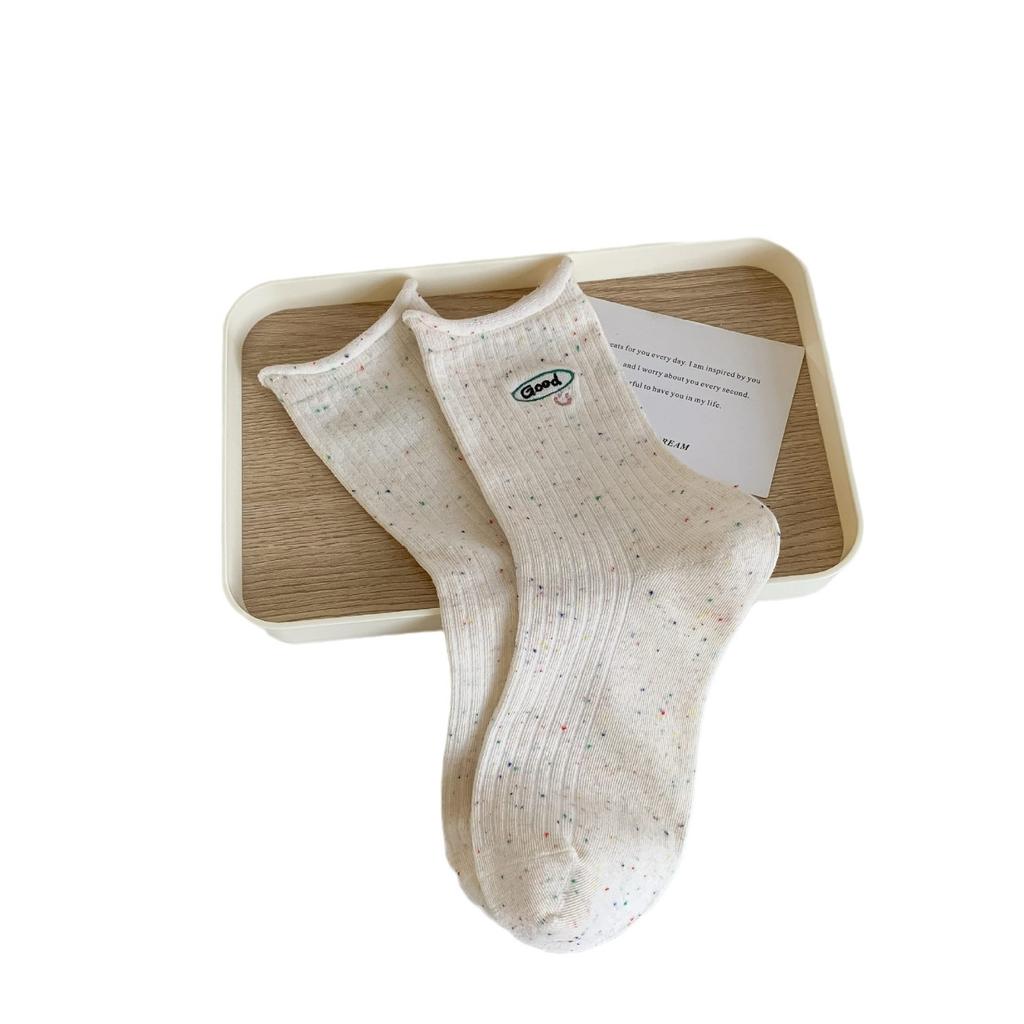 Boneless Socks Girls Tube Socks Rolled Edge Dot Gauze Embroidered Puppy Girl Socks Trendy Cute Student Stockings