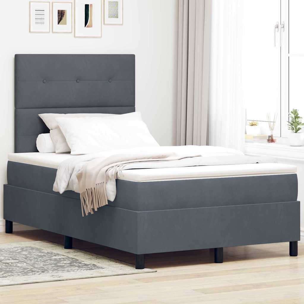 LED Box Spring Bed with Mattress Dark Gray 120 x 190 cm Velvet