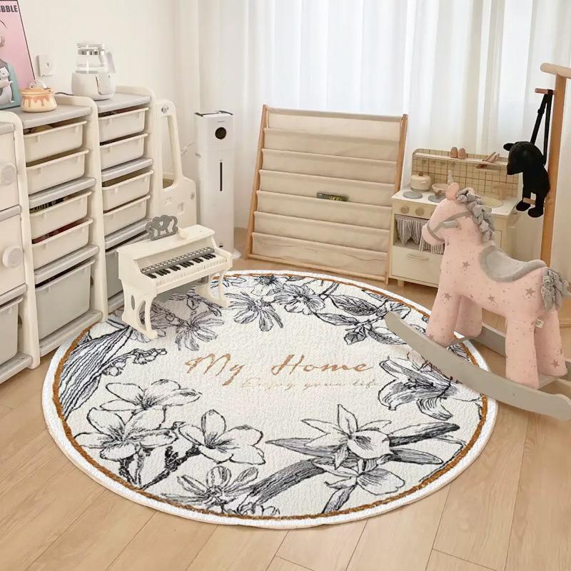 Cute Cartoon Animal Print Round Rug Super Soft Kids Play Mat for Living Room Bedroom Safe Non-Slip Circle Carpet Easy To Clean