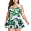 Women's Fashion Sexy High Waist Printed V-Neck Skirt Split Plus Size Swimsuit