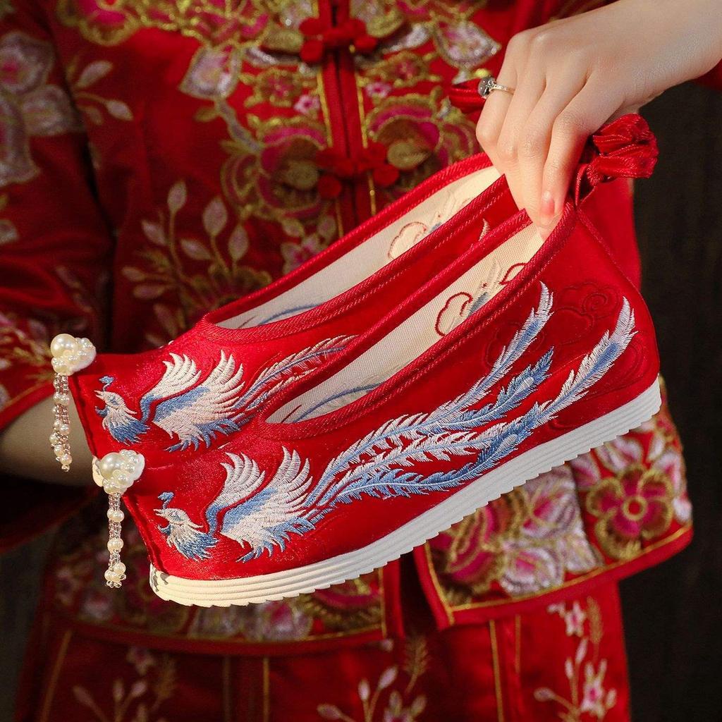 New inner shoes Hanfu women's shoes bow shoes embroidered shoes upturned new Chinese style ancient shoes