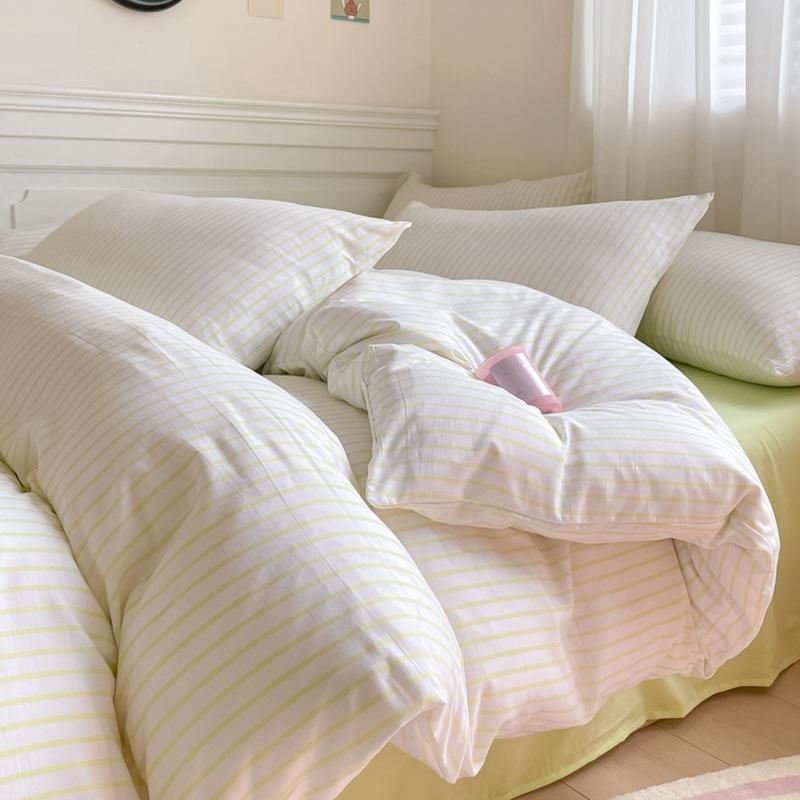 Small Fresh Washed Cotton Four-piece Set, Bedding Quilt Cover, Dormitory Single Bed Three-piece Set