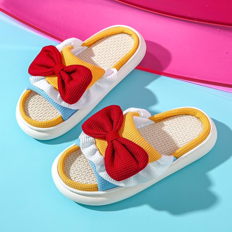 Linnen pantoffels dames vierseizoenen pantoffels ademend dikke zool prinses op de loop buitenshuis dragen thuis stil antislip schattige cartoon pantoffels