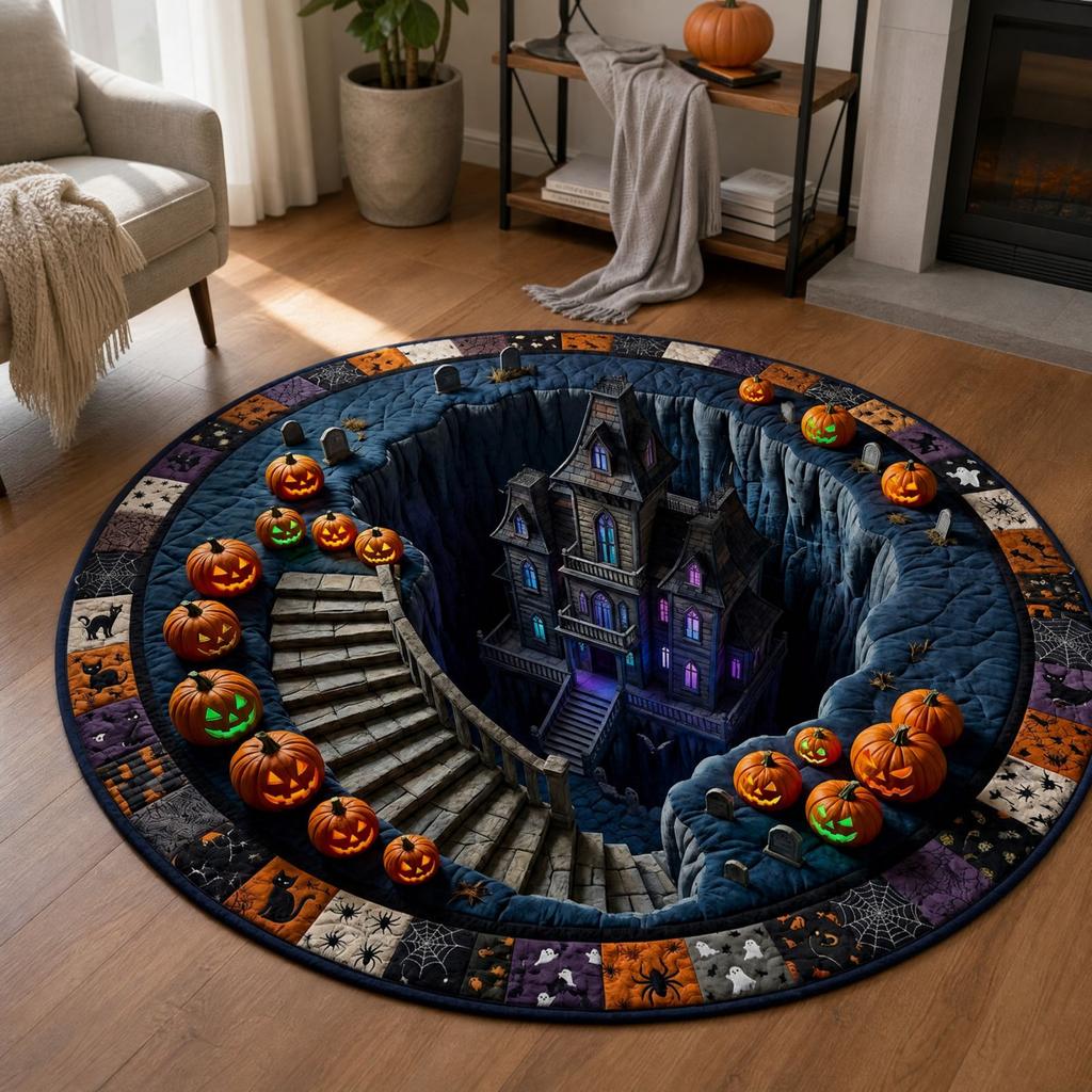 Round Quilted with 3D Optical Design for Halloween Indoor Floor Decor