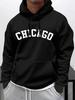 Street Letter Chicago Printing Hoodies For Men Pocket Drawstring Pullovers Thermal Fleece Soft Sweatshirts Autumn Casual Clothes