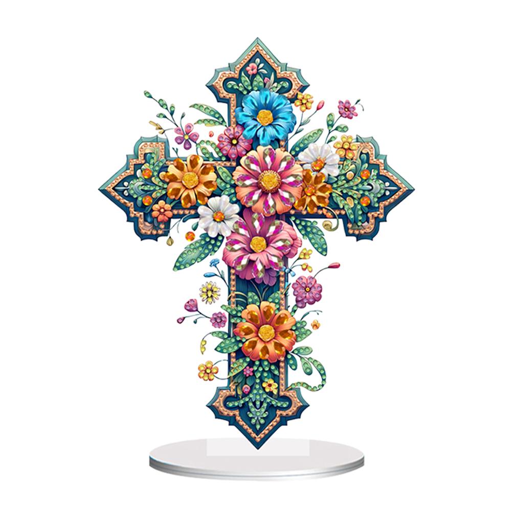 

2D Flat Cross DIY 5D DIY Diamond Art Tabletop Decorations Diamond Painting Desktop Decorations for Home Office Desktop Decor