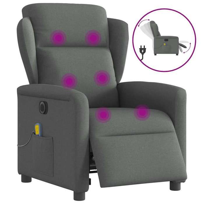 VidaXL Fauteuil inclinable de massage électrique gris foncé tissu 3303125