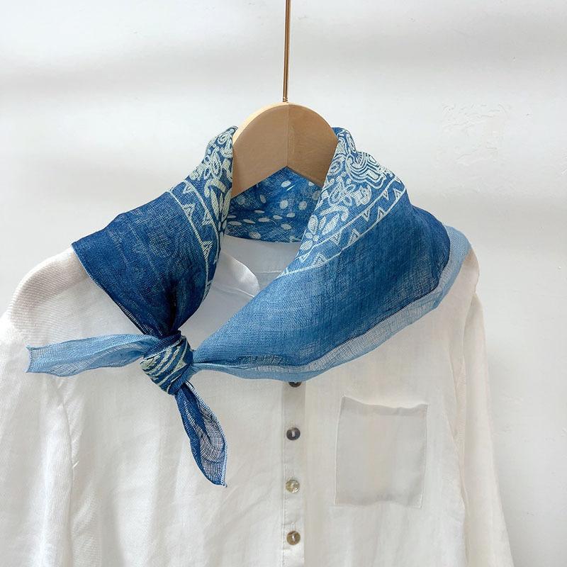 Retro Small Plaid Linen Square Scarf Literary And Versatile Women'S Summer Neck Protection Small Silk Scarf Scarf Accessories