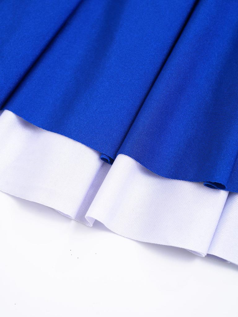 Girls Cheerleading Dance Performance Skirt: Contrast Color Elastic Waistband Two Layers Pleated Skirt for Competition