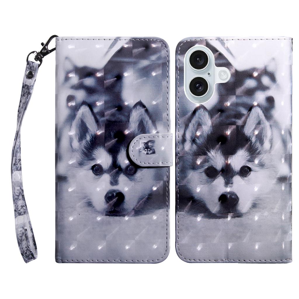 For iPhone 16 Case Stand Pattern Printing Leather Phone Cover