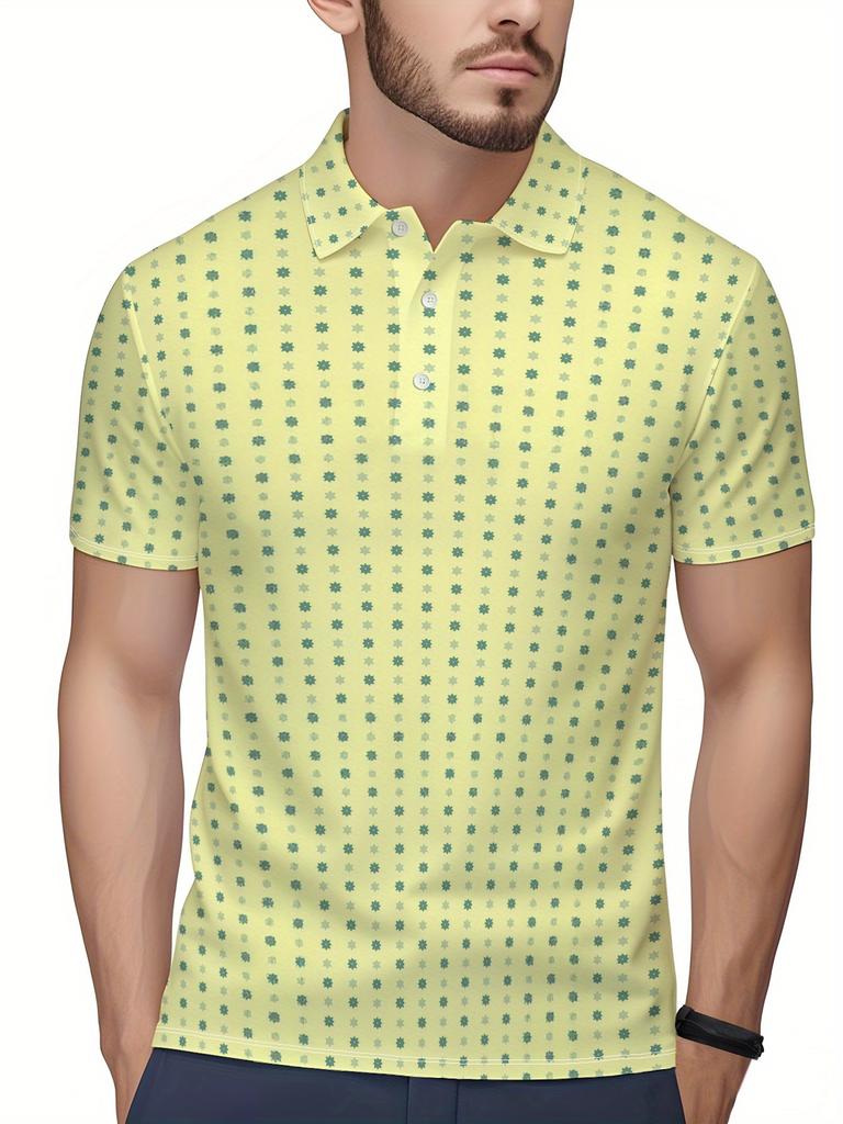 Men'S Short-Sleeve Polo with a Flat Digital Print Design - Non-Textured