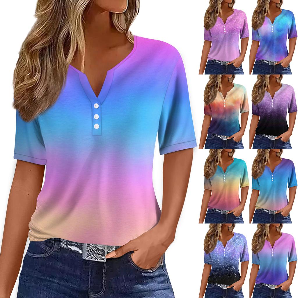 Women's T Shirt Tee Print Button Short Sleeve Daily Weekend Fashion Basic V, Neck Regular Top