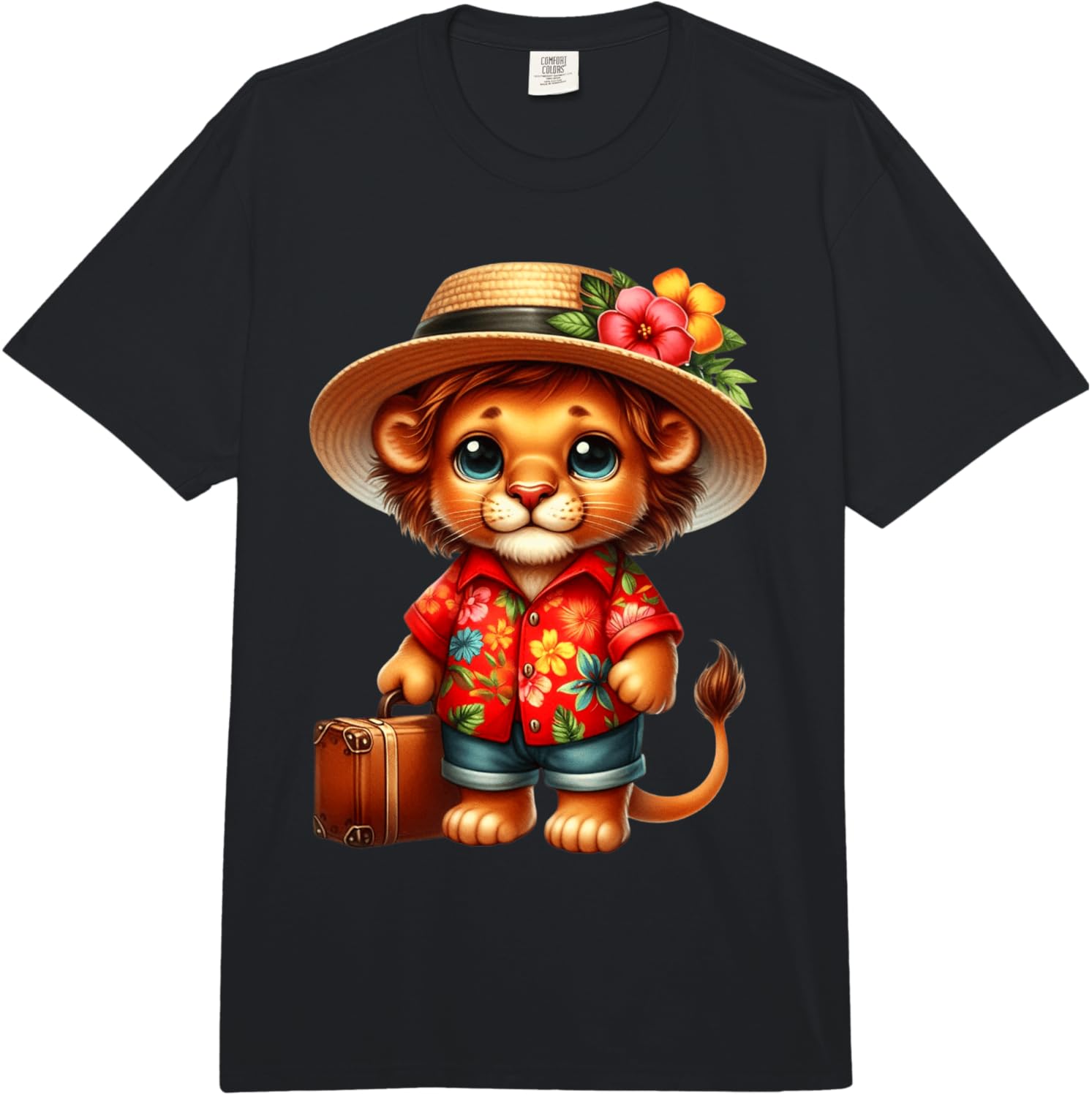 

Cute Lion Cub Hawaiian Vacation Travel Design Comfort Colors Adult Heavyweight T-Shirt S разноцветный