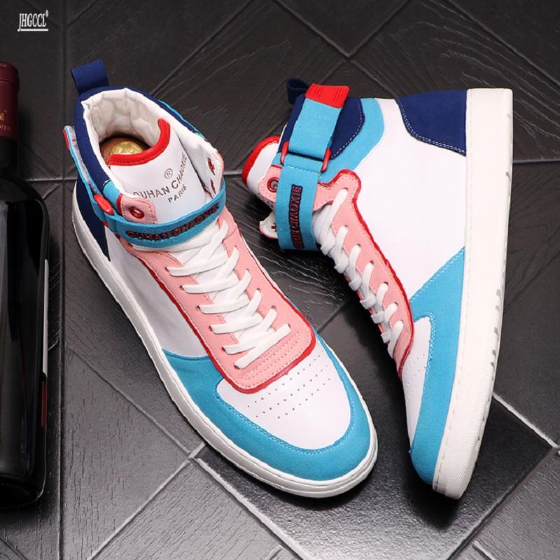Fashion Bright High Top Shoes Men's New Autumn Fashion Short Boots All Casual Shoes High Top Skateboard Shoes