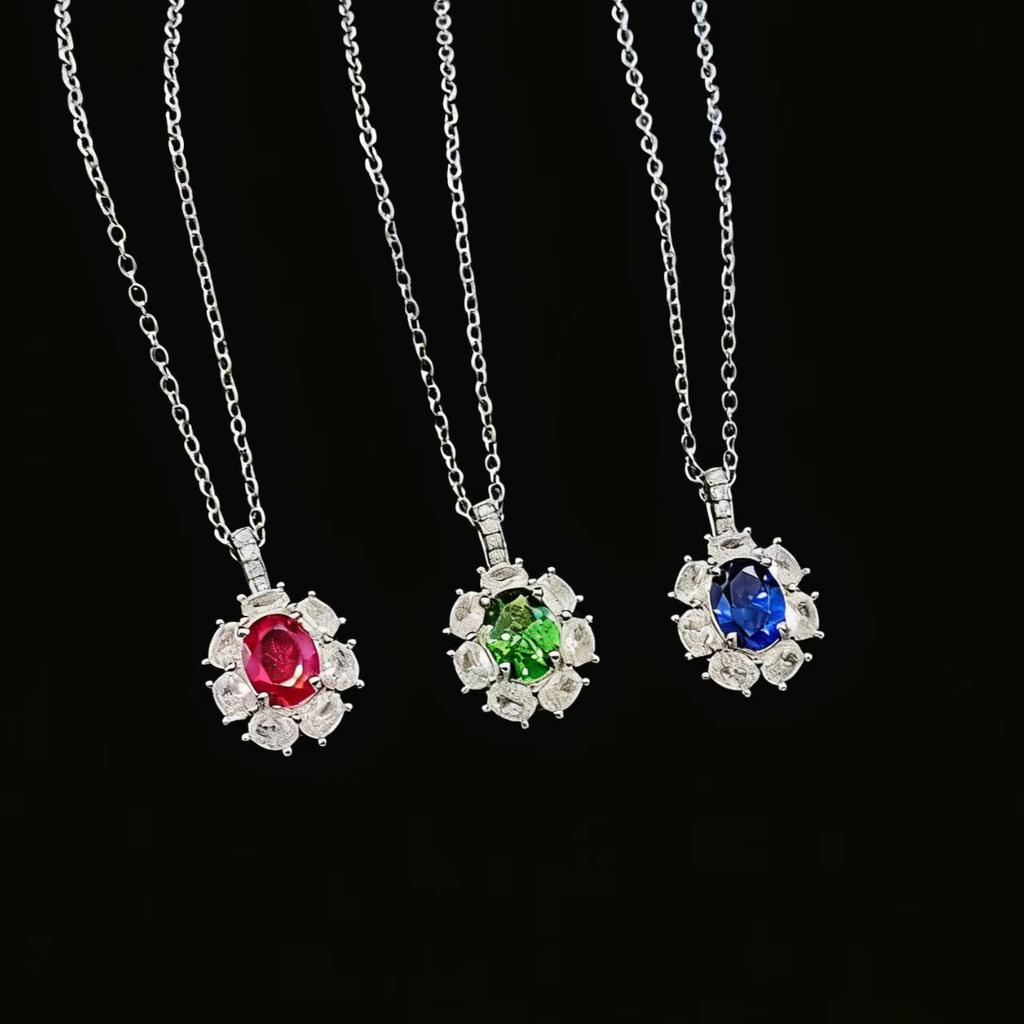 Imitation Cultivation Emerald Pendant Collarbone Chain Female Bright Niche Design Sun Flower Necklace Female