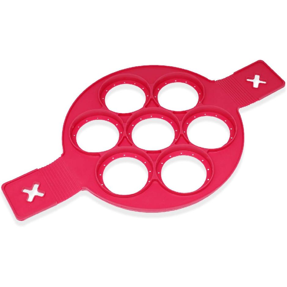 Silicone Pancake Mold, Mini Pancakes Maker and Fried Egg Ring Maker, Exulitimate (Red, 7 Cavity)