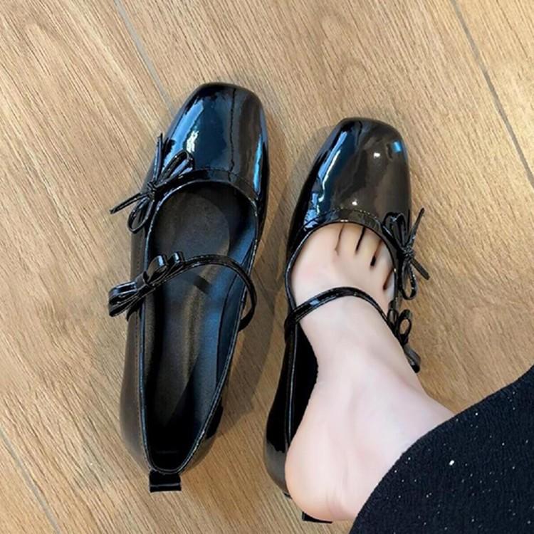 Sheepskin version~ genuine leather French retro flat-bottomed bow light mouth single shoes women's new silver Mary Jane evening shoes