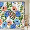 Blue & Peach Watercolor Floral Shower Curtain – Vibrant Poppies & Tulips, Botanical Garden Design, 12 Hooks, 70.87×70.87 Inch