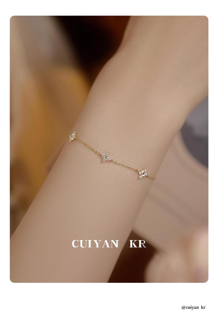 Cui Yan S925 Sterling Silver Four-Leaf Clover Bracelet - Women's Light Luxury Japanese Korean Style Starry Sky Jewelry