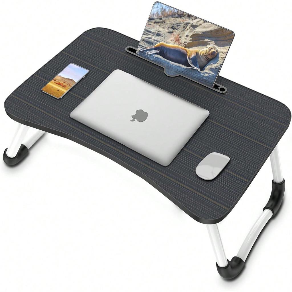 Portable Lap Desk Bed Table Tray, Laptop Stand With Cup Holder & Tablet Slot & Lifting Handle For Working Writing Drawing & Eating