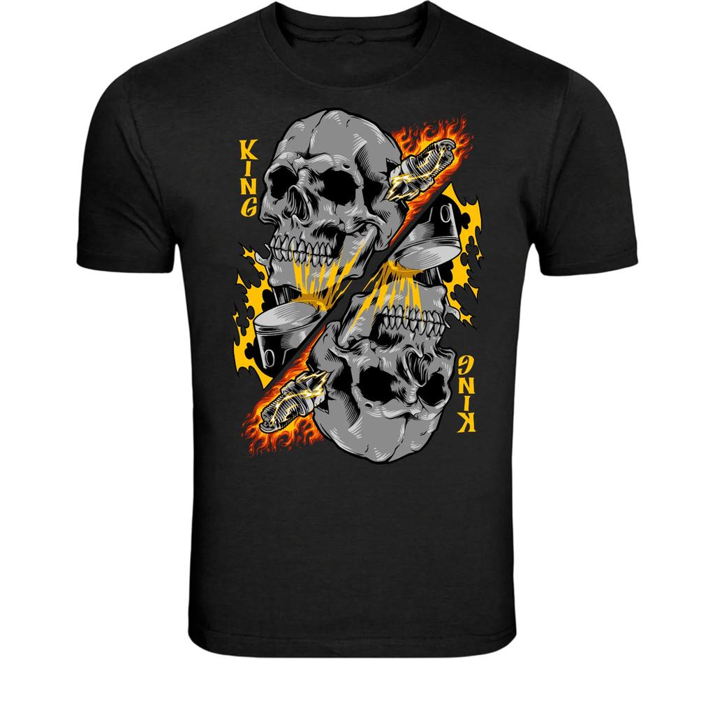 König Totenkopf Motor Kolben T-Shirt - Biker Mechaniker Grafik T-Shirt