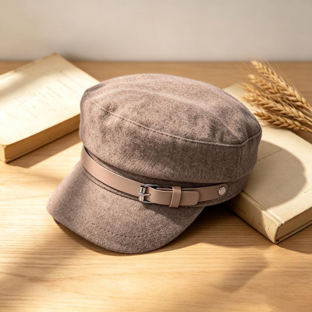 Vintage Style Navy Cap Women Warm Hat For Autumn Winter Slimming Face