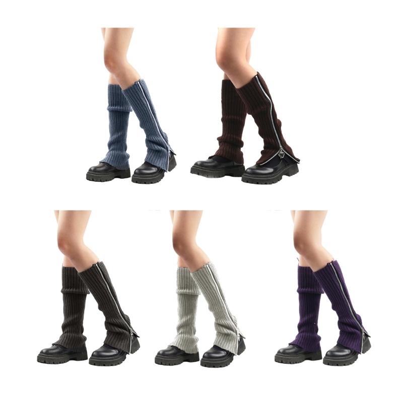 Damen Mädchen Harajuku Beinstulpen Süße Lolitas Gerippte Strick Stiefelsocken 90er Jahre Einfarbige Gestreifte Gothic Häkel Beinstulpen