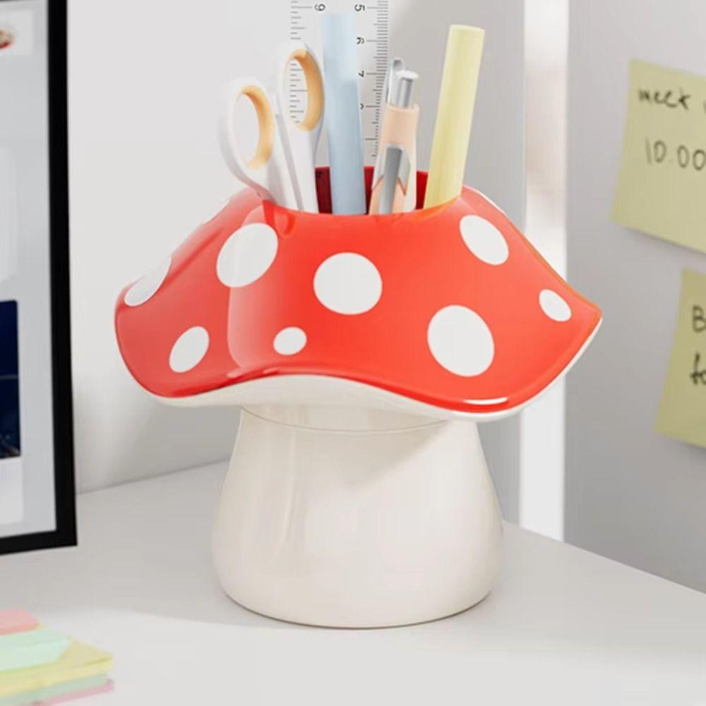 Multifunctional Design Mushroom Storage Box Polka Dot Pattern Desktop Organizer Student Dormitory