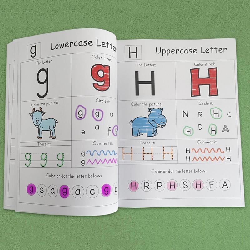 Caderno de Atividades Reutilizável de Escrita e Colorir para Pré-Escolares com Rastreamento de Alfabetos e Desenvolvimento da Coordenação Motora Fina