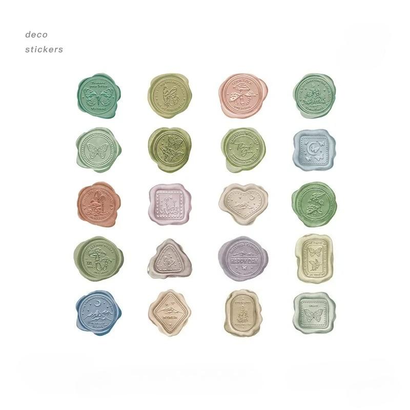 40pcs Wax Seal Stickers Decorative PET Transparent Decals Vintage Circle Sealing Stickers for Scrapbook Planner Journal Envelope