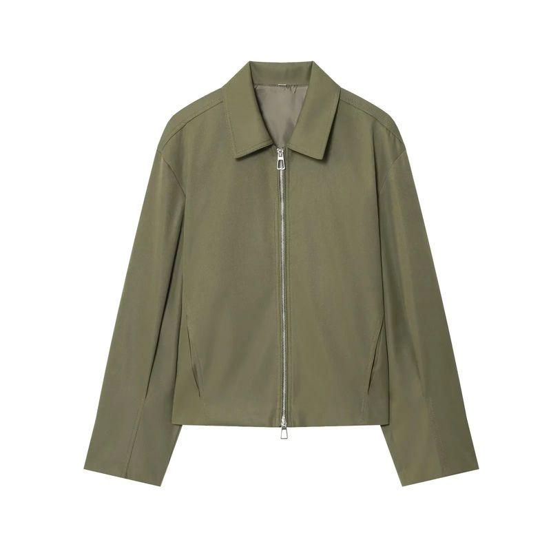 

Spring New Women s Clothing Cotton Blended Metal Zipper Ornament Lapel Pilot Jacket Outwear 0155040 Army Green M