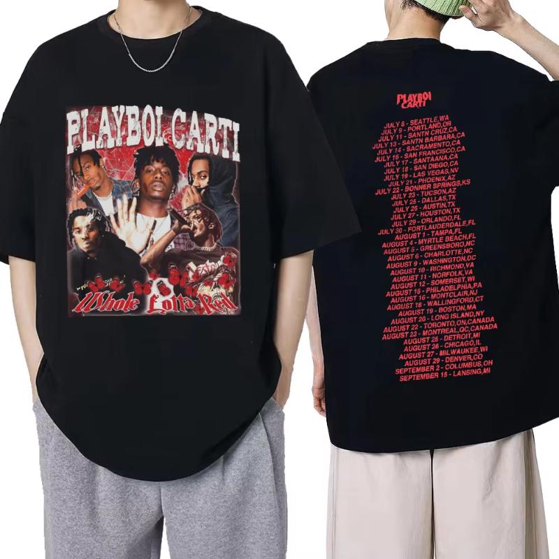 Playboi Carti Álbum de Música Whole Lotta Red Camiseta Estampada Ropa Unisex Camiseta Vintage de Rapero Hip Hop Tops Casuales de Verano Góticos
